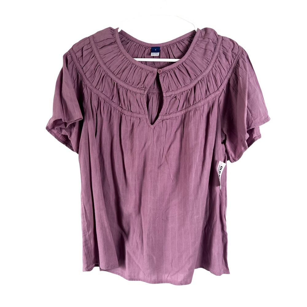 Old‎ Navy Flutter Sleeve Dobby Top Size Small Mauve Shirred Minimalist NEW